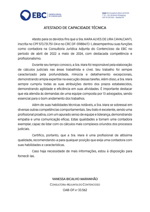 Atestado emitido por EBC