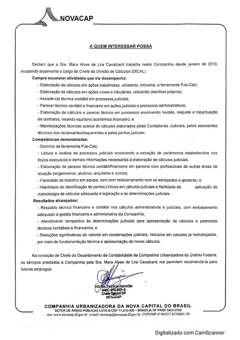 Atestado emitido por NOVACAP